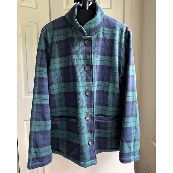 Vermont Country Terry Plaid Fleece Cardigan Sweater Plush Cozy Top Jacket Size M - Picture 1 of 12